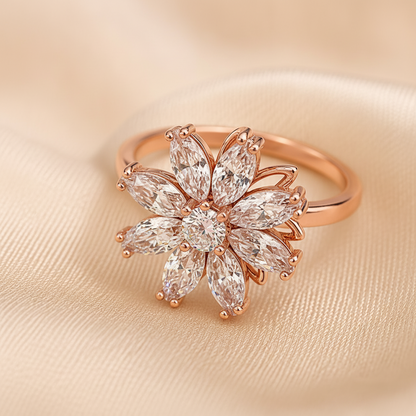 Luxury 360° Rotating Floral Blossom Adjustable Ring with Sparkling CZ