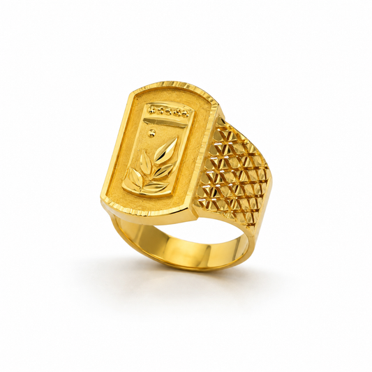 Classic Leaf Motif Textured Statement Ring for Men