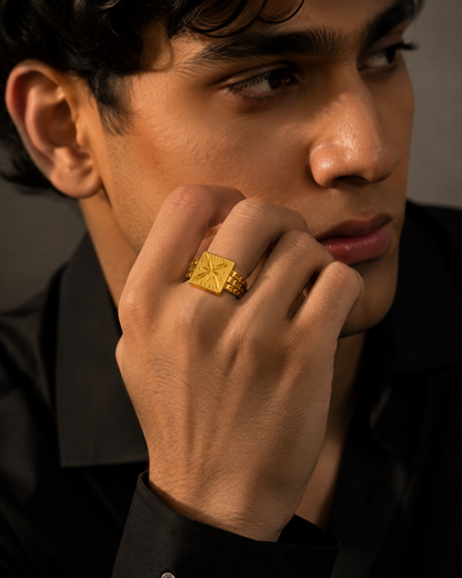 Regal Starburst Geometric Statement Ring for Men