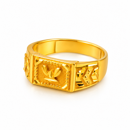 Royal Crest Botanical Pattern Statement Ring for Men