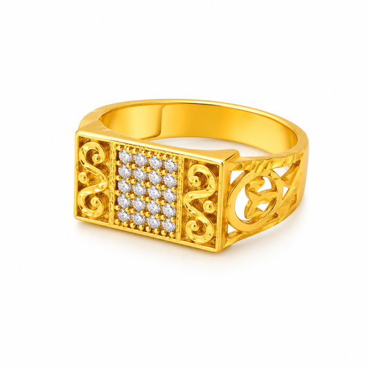 Vintage CZ Ornate Pattern Ring for Men