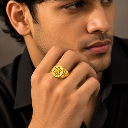 Royal Floral Medallion Heritage Statement Ring for Men