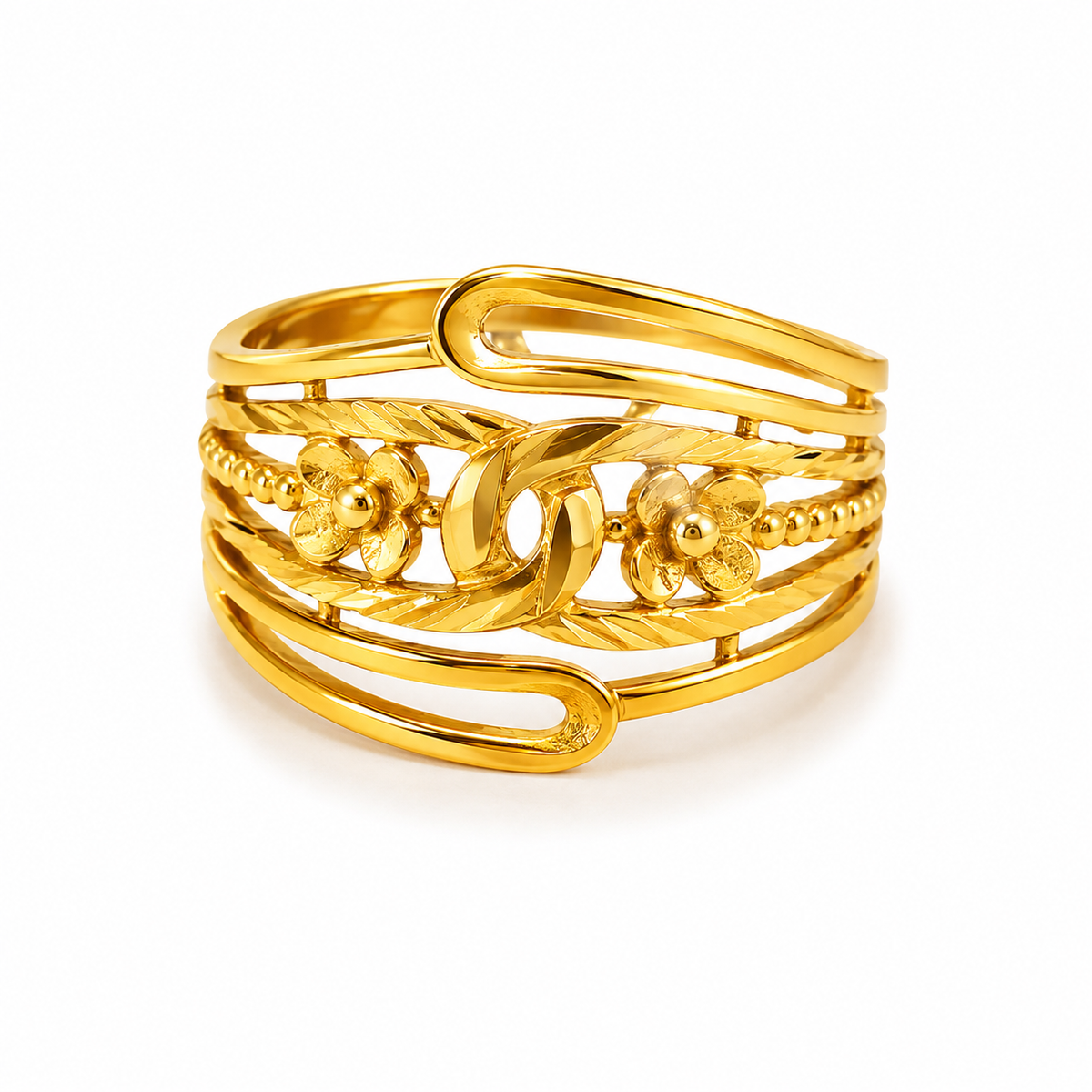 Elegant Floral Leaf Multilayer Cuff Ring for Women