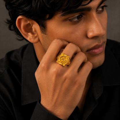 Royal Insignia Textured Statement Ring for Men
