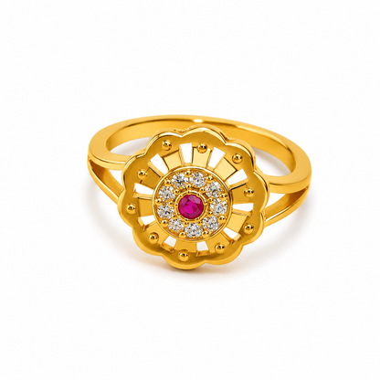 Regal Ruby Blossom Halo Statement Ring