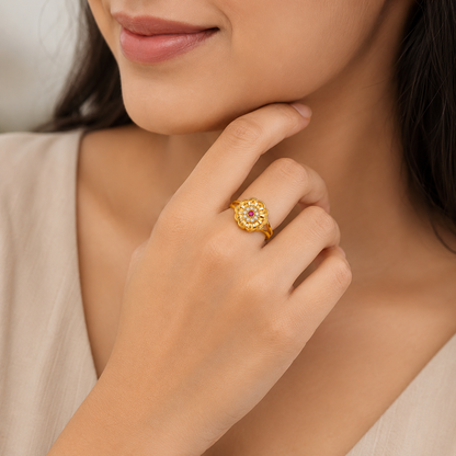 Regal Ruby Blossom Halo Statement Ring