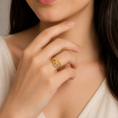 Royal Lovebird Heart Embrace Statement Ring for Women