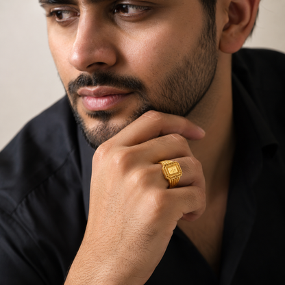 Royal Textured Crest Wide Band Ring for Men