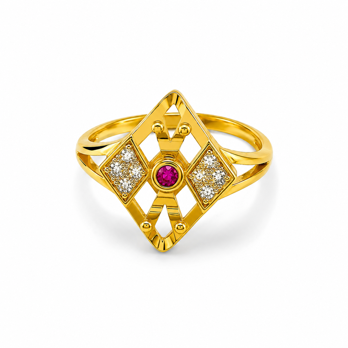 Regal Ruby Diamond Crest Statement Ring for Women