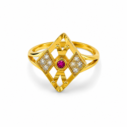 Regal Ruby Diamond Crest Statement Ring for Women