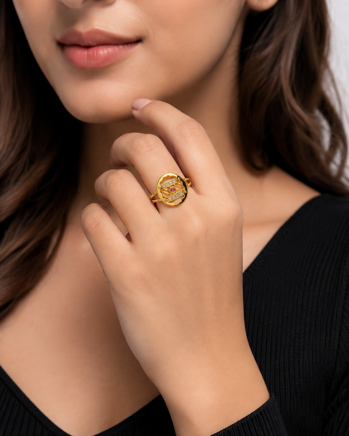 Regal Ruby Orbit Radiance Statement Ring for Women