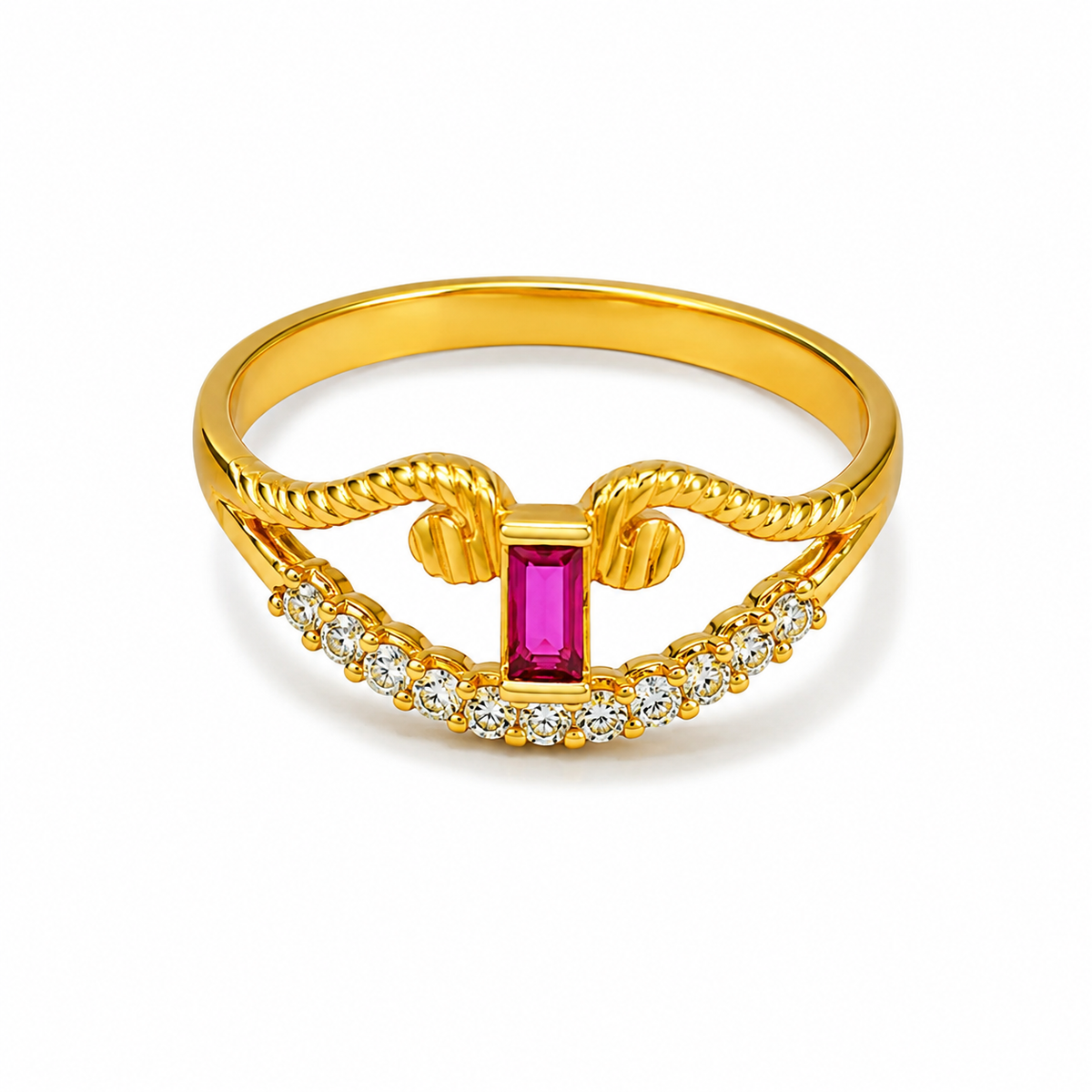 Regal Ruby Crescent Embrace Statement Ring for Women