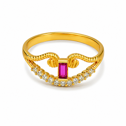Regal Ruby Crescent Embrace Statement Ring for Women