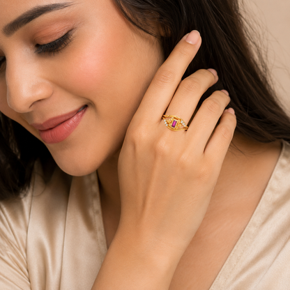Regal Ruby Crest Sparkle Statement Ring for Women