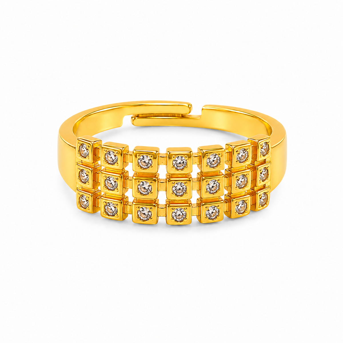 Regal Triple-Row Grid Sparkle Statement Ring for Women