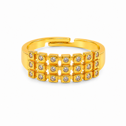 Regal Triple-Row Grid Sparkle Statement Ring for Women