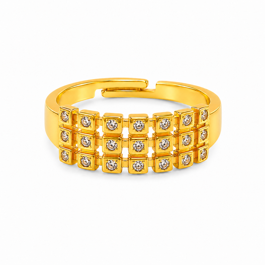 Regal Triple-Row Grid Sparkle Statement Ring for Women