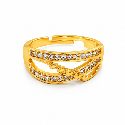 Regal Heartline Wave Sparkle Statement Ring for Women