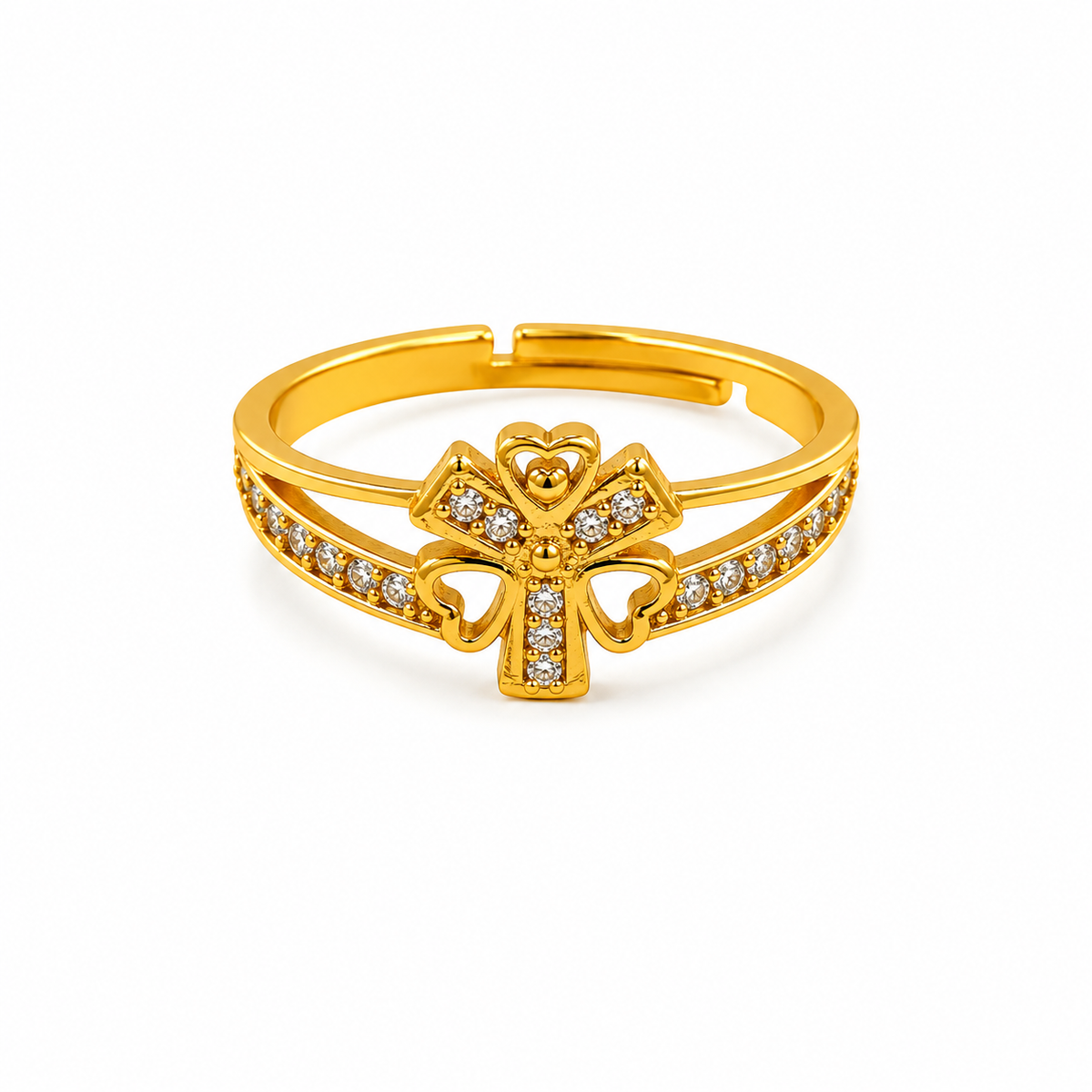 Royal Heart Clover Sparkle Statement Ring for Women
