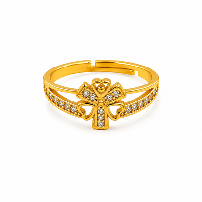 Royal Heart Clover Sparkle Statement Ring for Women