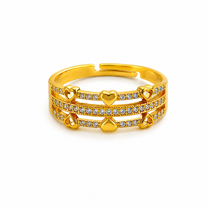 Regal Triple-Line Heart Harmony Sparkle Ring for Women