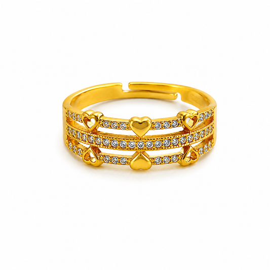Regal Triple-Line Heart Harmony Sparkle Ring for Women