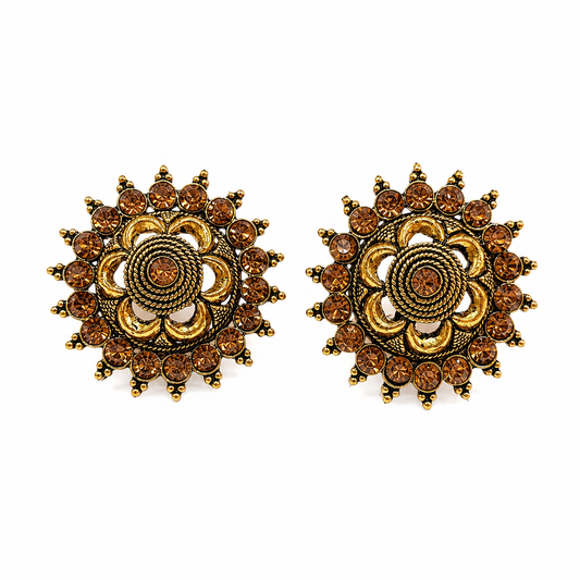 Royal Amber Blossom Radiance Statement Stud Earrings for Women