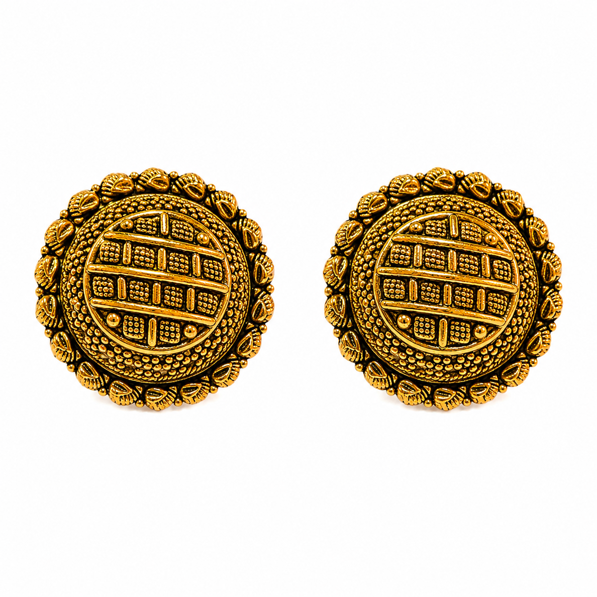 Royal Geometric Leaf Crest Statement Stud Earrings for Women