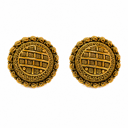 Royal Geometric Leaf Crest Statement Stud Earrings for Women