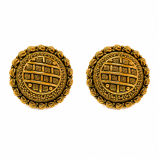 Royal Geometric Leaf Crest Statement Stud Earrings for Women