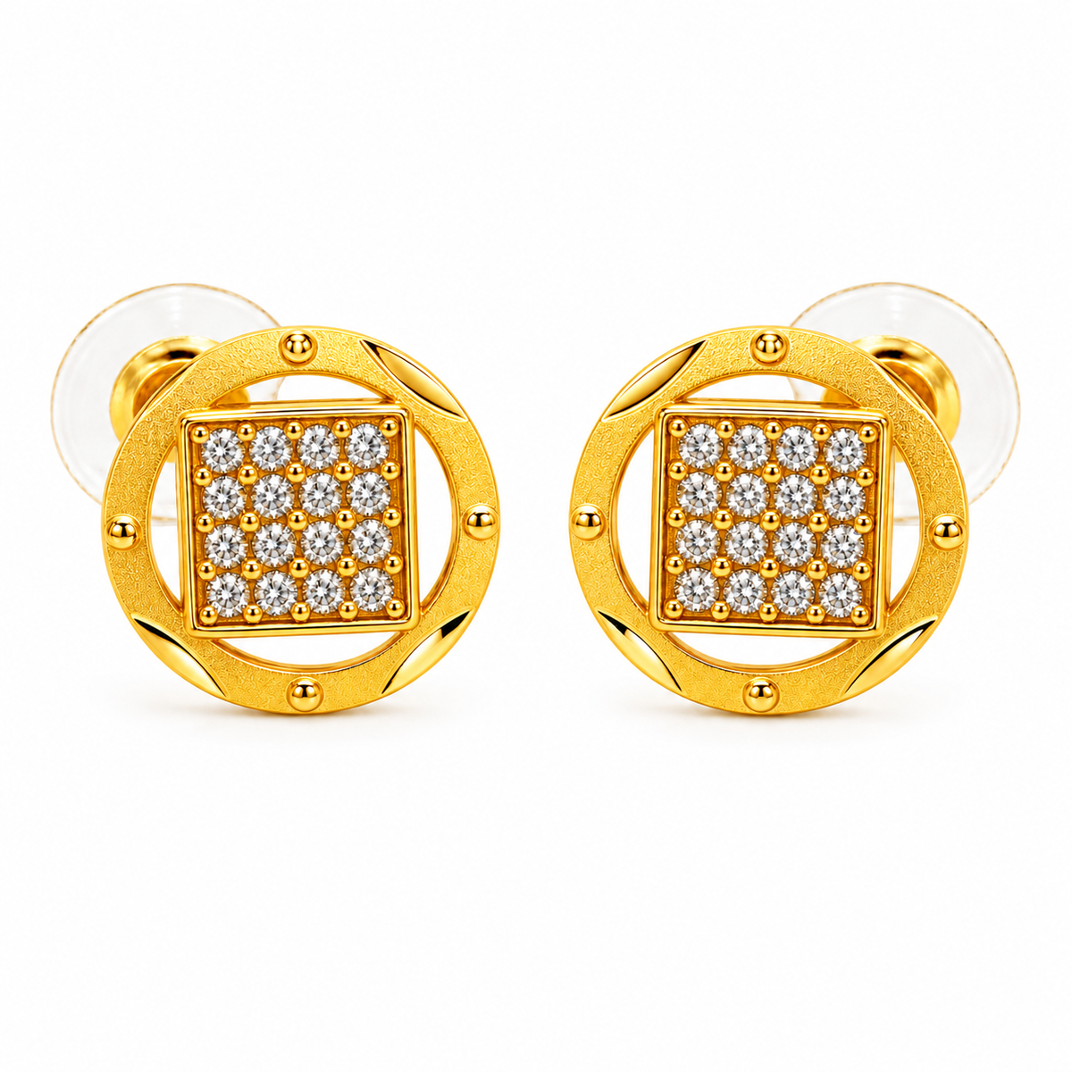 Imperial Square Sparkle Crest Stud Earrings for Women