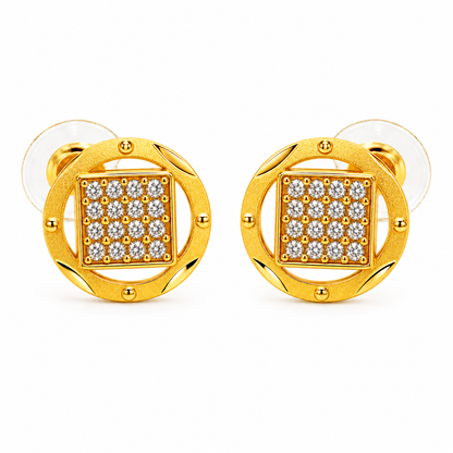 Imperial Square Sparkle Crest Stud Earrings for Women