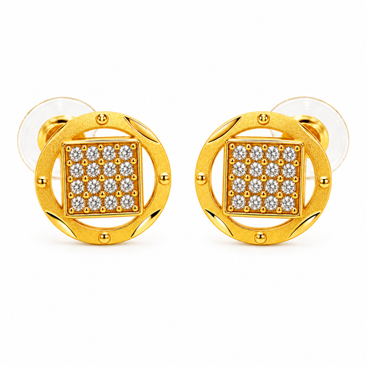 Imperial Square Sparkle Crest Stud Earrings for Women