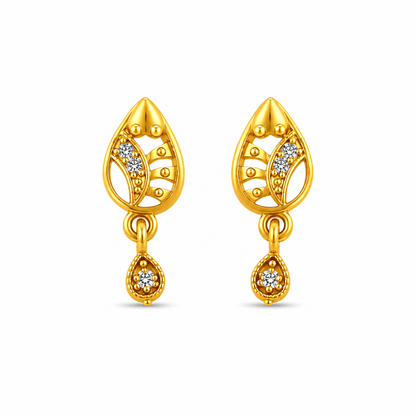 Elegant Leaf Motif Crystal Teardrop Drop Earrings for Women