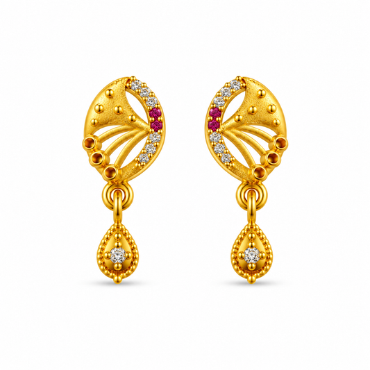 Royal Ruby Leaf Crystal Teardrop Drop Earrings for Women
