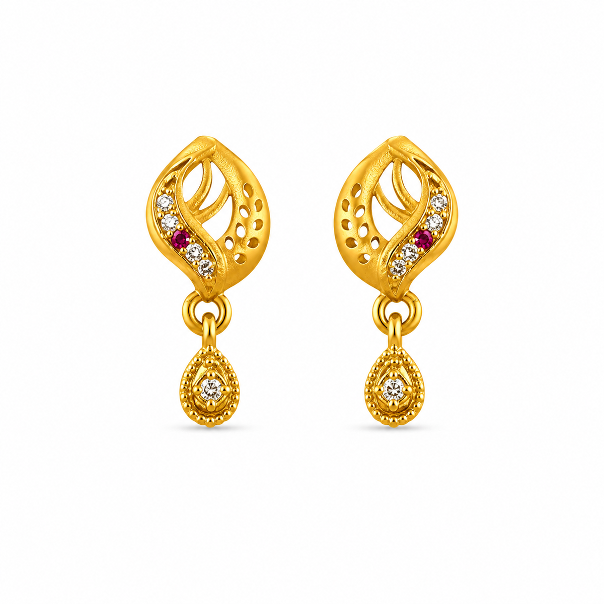Traditional Swirl Motif Pendant Earrings with Teardrop Beaded Droplets