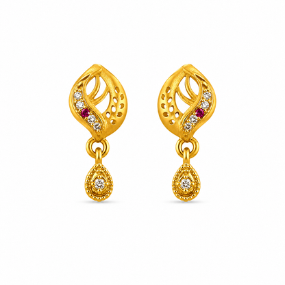 Traditional Swirl Motif Pendant Earrings with Teardrop Beaded Droplets