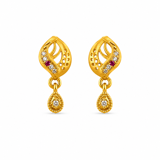 Traditional Swirl Motif Pendant Earrings with Teardrop Beaded Droplets