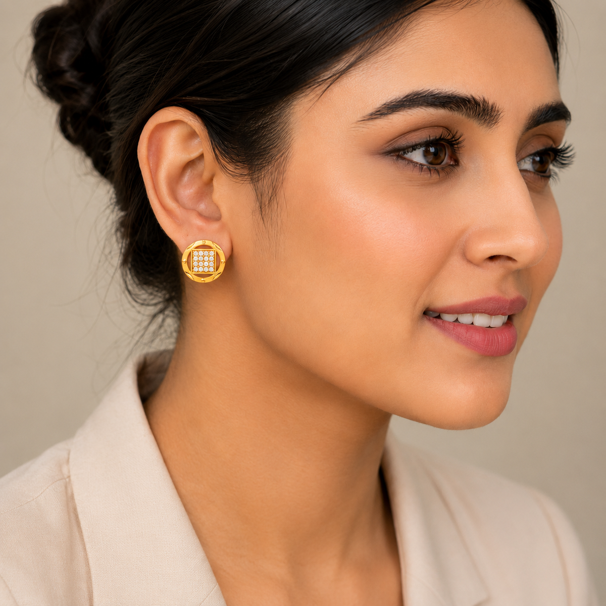 Imperial Square Sparkle Crest Stud Earrings for Women