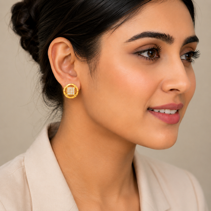 Imperial Square Sparkle Crest Stud Earrings for Women