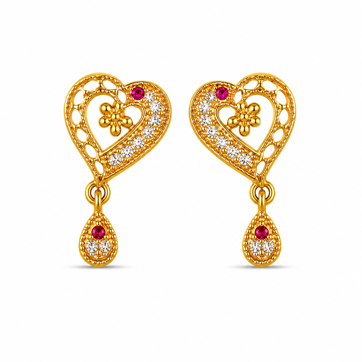 Intricate Lattice-Frame Love Motif Earrings with Teardrop Droplets