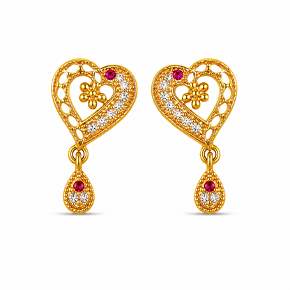 Intricate Lattice-Frame Love Motif Earrings with Teardrop Droplets