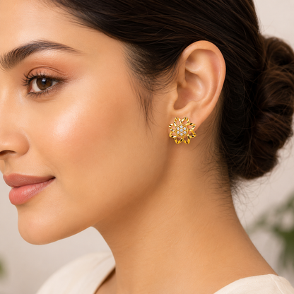 Elegant Floral Halo Sparkle Stud Earrings