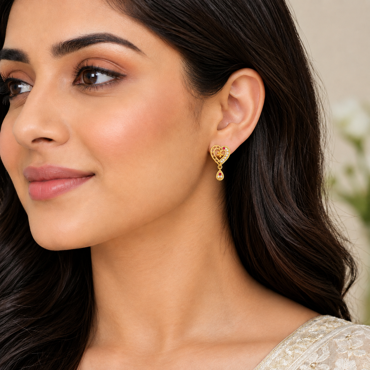 Intricate Lattice-Frame Love Motif Earrings with Teardrop Droplets