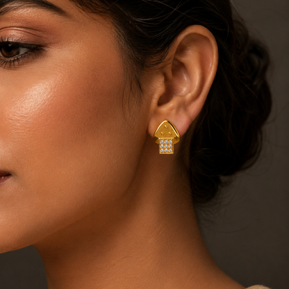 Celestial Tri-Beaded Cap Ear-Studs Earring