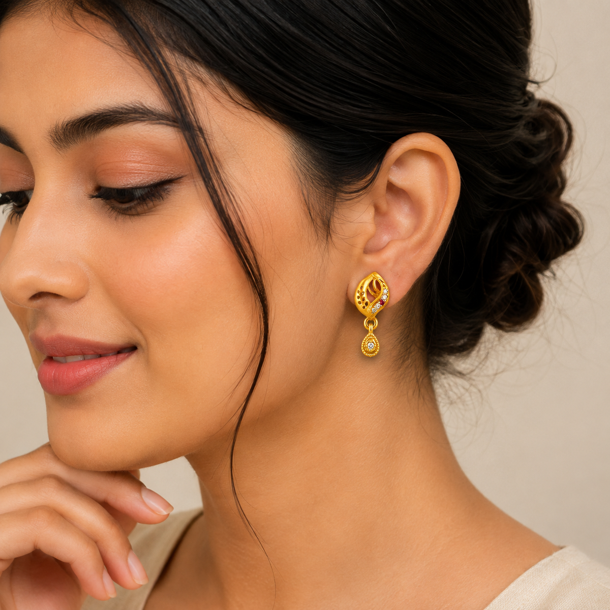 Traditional Swirl Motif Pendant Earrings with Teardrop Beaded Droplets