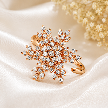 Luxury 360° Rotating Snowflake Spinner Ring with Sparkling CZ Stones