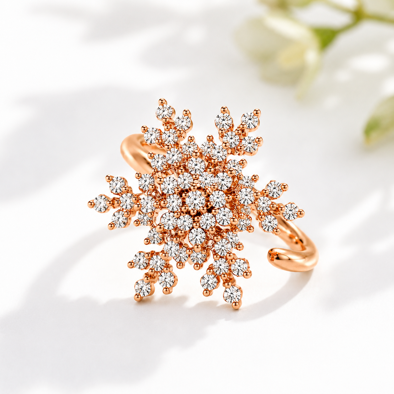 Luxury 360° Rotating Snowflake Spinner Ring with Sparkling CZ Stones