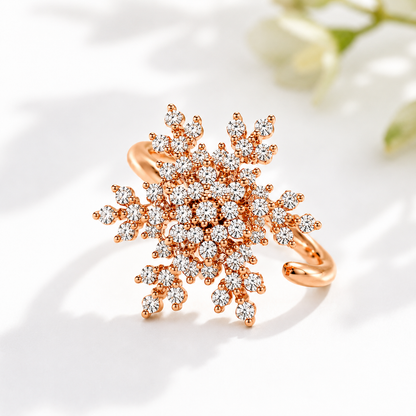 Luxury 360° Rotating Snowflake Spinner Ring with Sparkling CZ Stones