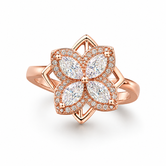 Celestial Four-Petal Sparkle Adjustable Ring